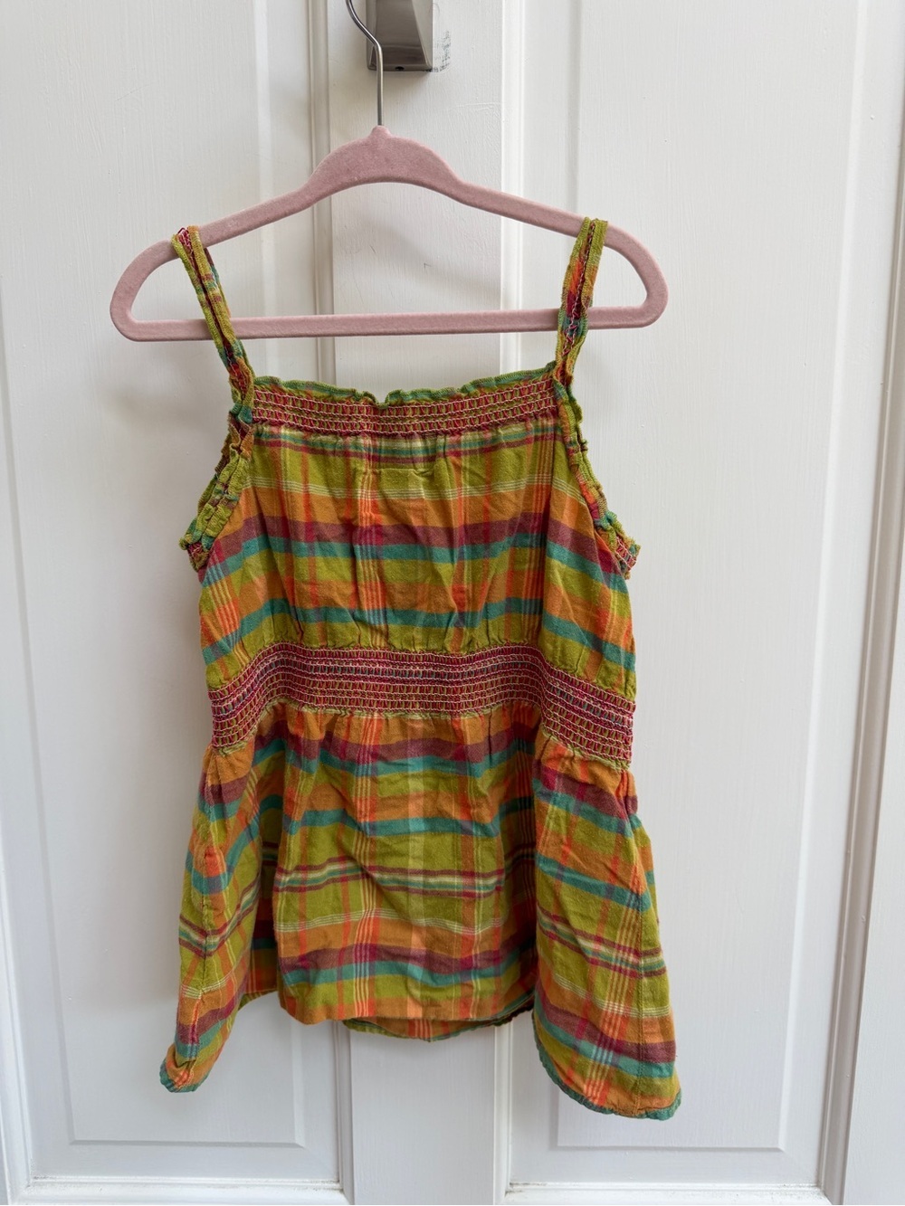 Old Navy 4T Girls Multicolor Plaid Sleeveless Tank Top Blouse Green Orange - Picture 5 of 5